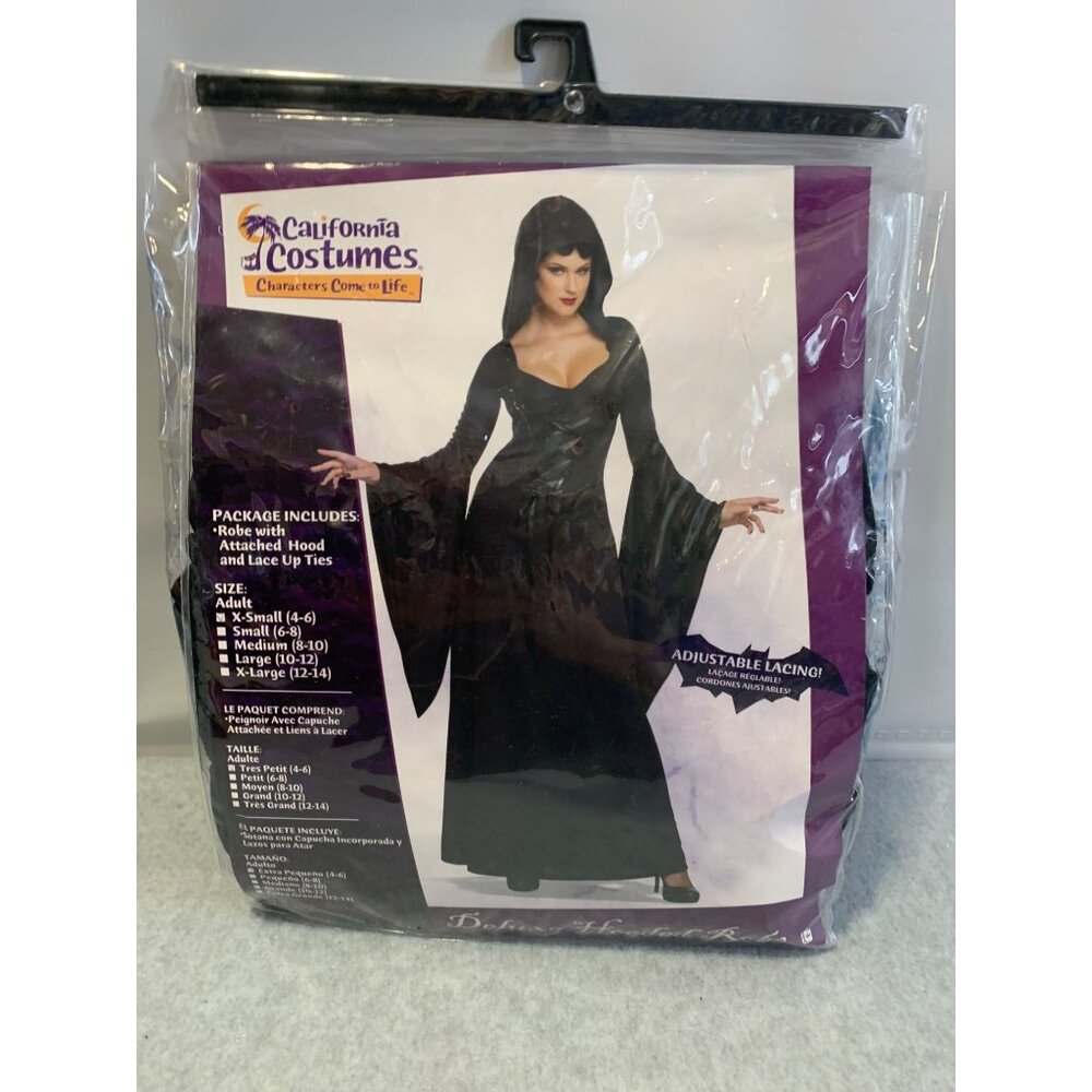 California Costumes Deluxe Hooded Black Robe Womens Size XS Attached Hood Lace T